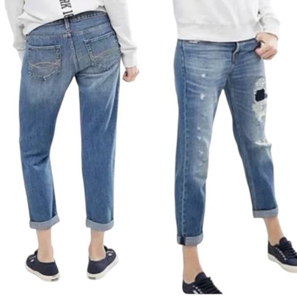 Abercrombie & Fitch Button Fly Boyfriend Straight Jeans Distressed Size 8R - Picture 1 of 10